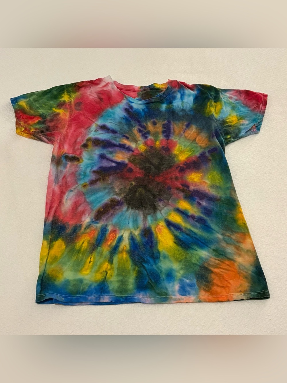 Tie Dye T-Shirt hand dyed One of a Kind Unisex Tee Colorful - Boys Size L 14-16